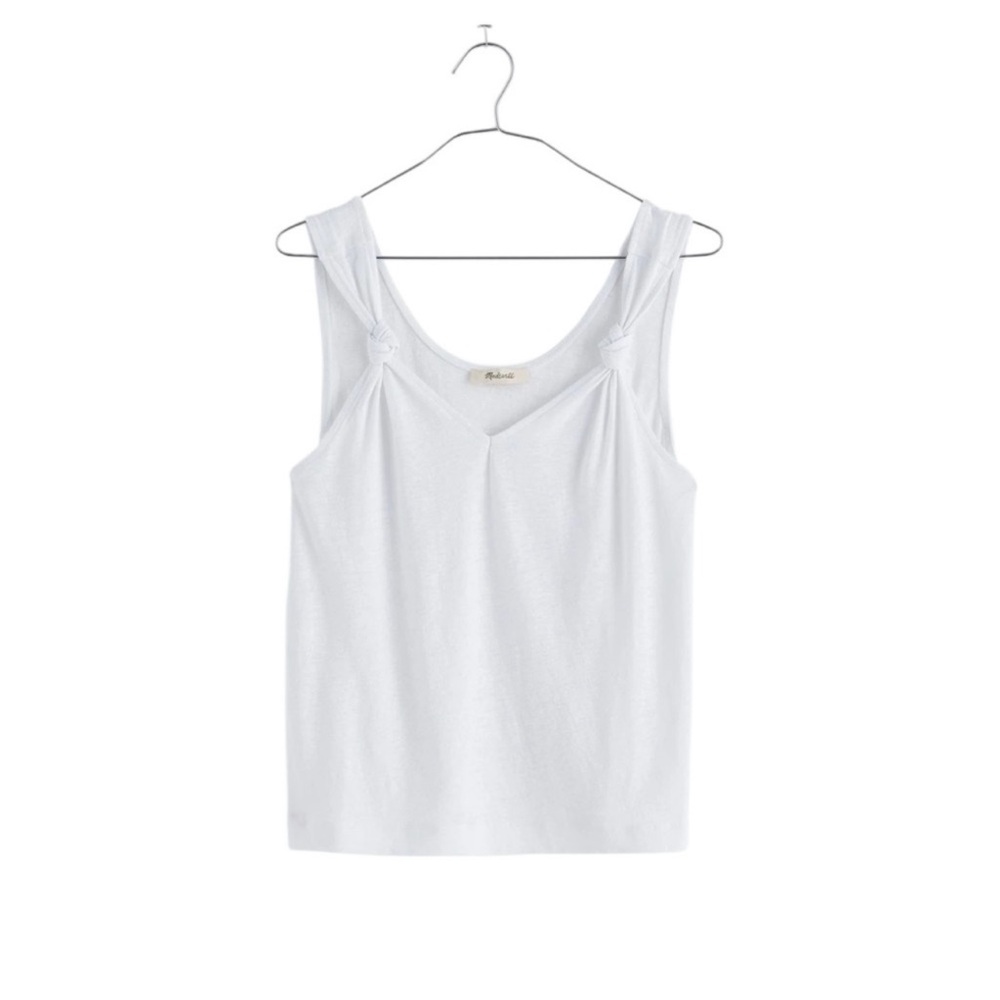 Madewell Linen Blend Knotted-Strap Tank Top in Eyelet White